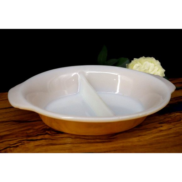Vintage Peach Luster Fire King Divided Casserole Serving Dish Oven Proof #468 - Picture 5 of 5